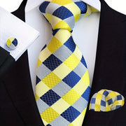 Men's Suit Set with Tie, Pocket Square and Cufflinks in Stripe and Paisley Design