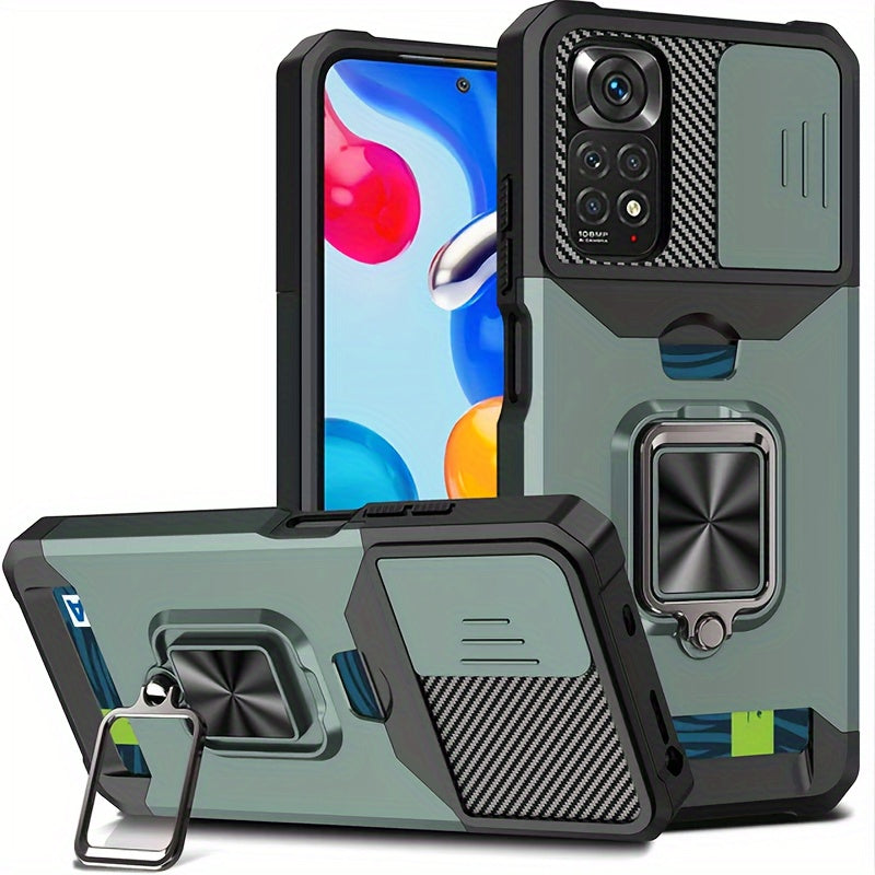 Heavy-Duty Shockproof Phone Case with Metal Stand and Card Slot for Redmi Note 13 Pro Plus 12 Pro 11 Pro