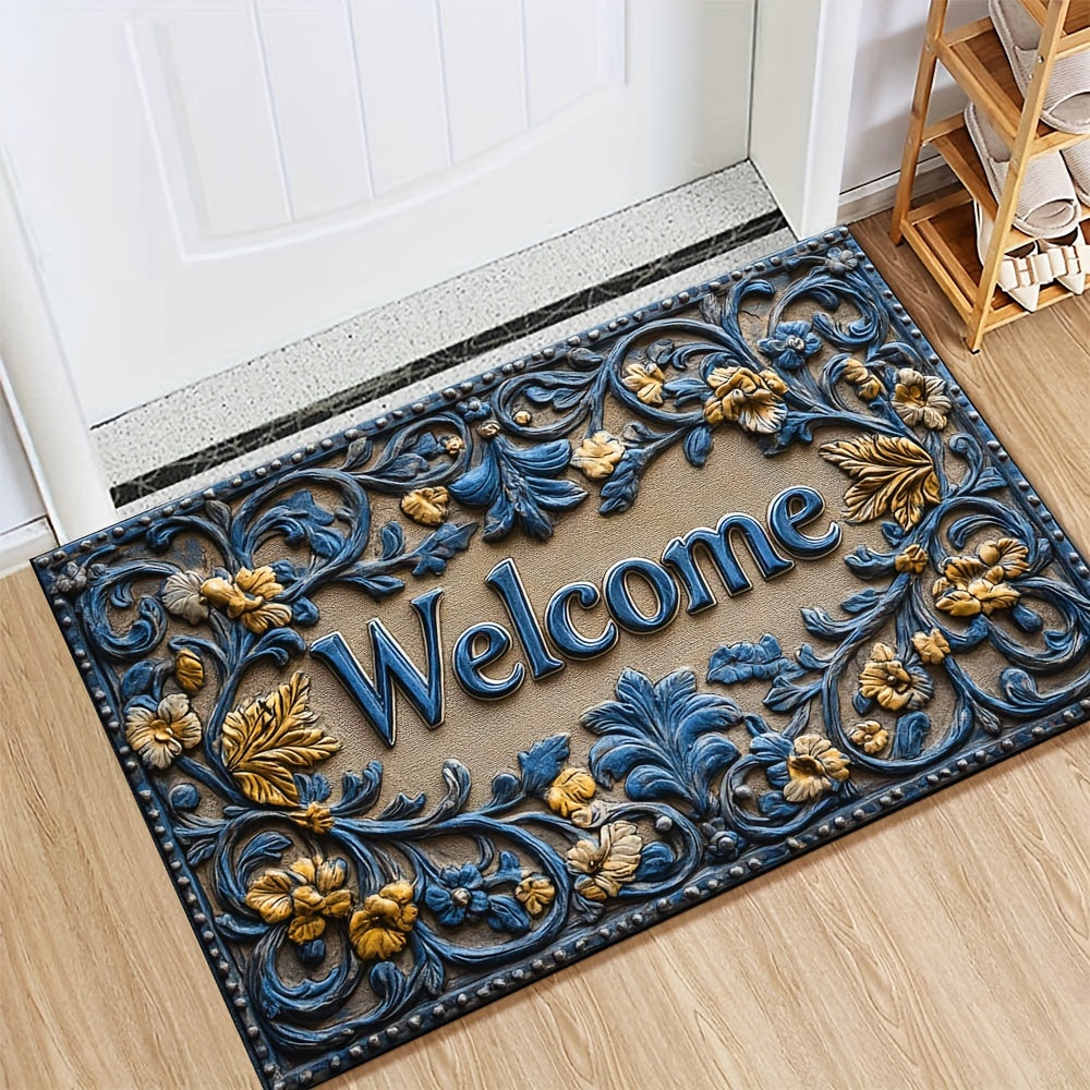 Modern Abstract Line Welcome Doormat Non-Slip Indoor Outdoor Polyester Rug