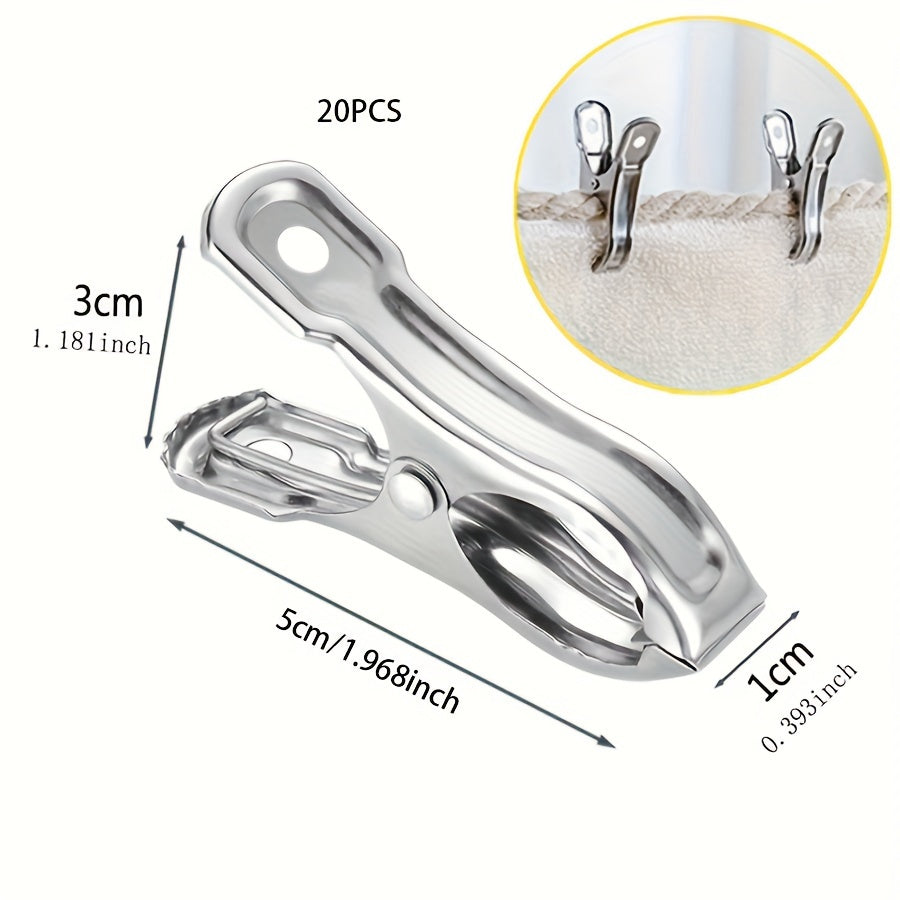 Juego de 20 pinzas de ropa de acero inoxidable clips de metal fuertes para lavandería toallas ropa de cama