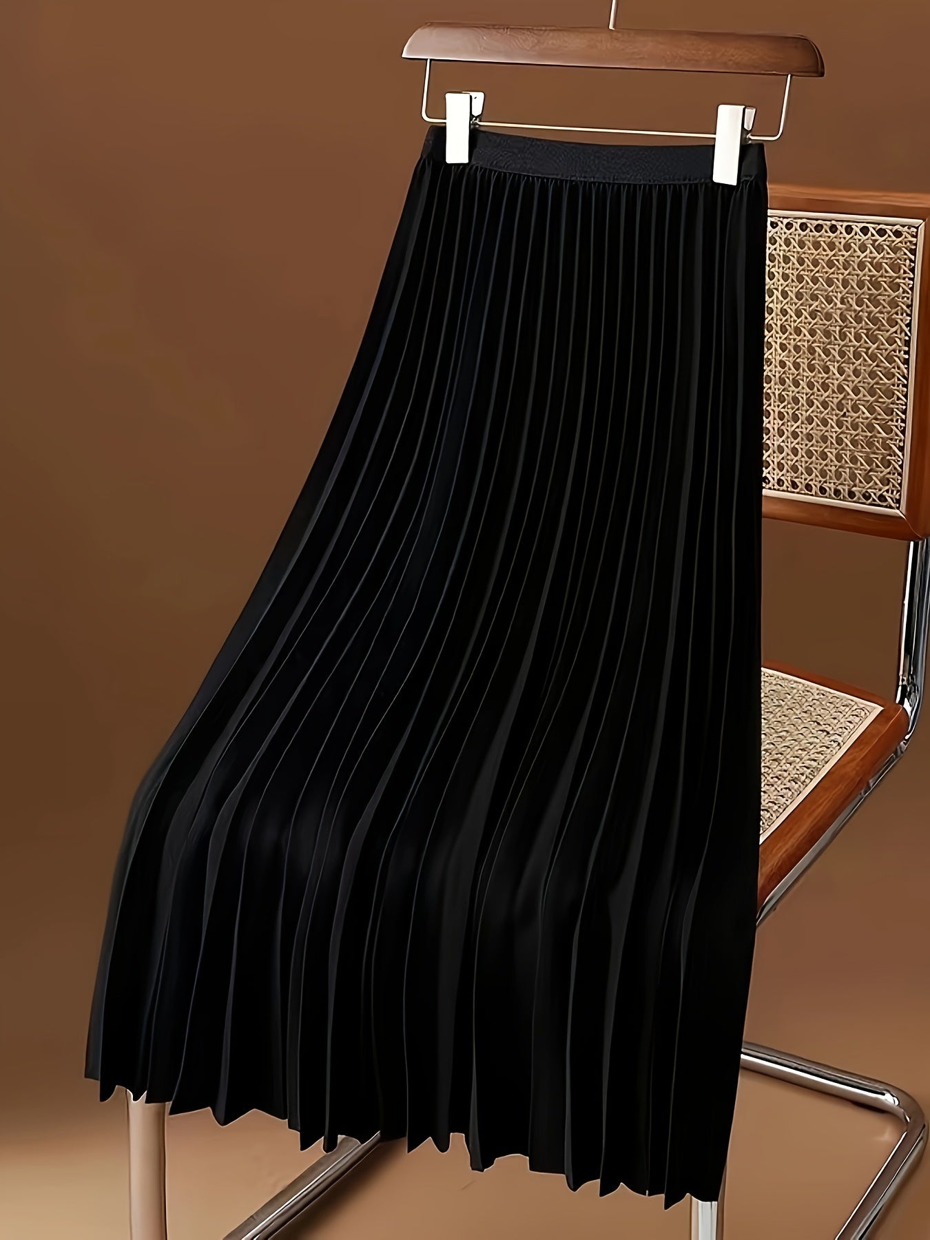 Falda midi plisada para mujer de color sólido, primavera y verano, casual y elegante, poliéster