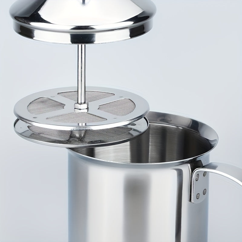 Stainless Steel Milk Frother Handle Lid Double Layer Filter Foam Pitcher