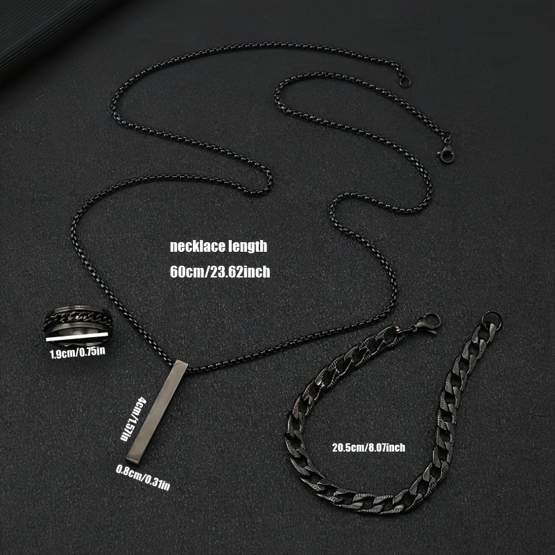 Casual Hip Hop Men's Jewelry Set Stainless Steel Black Geometric Pendant Necklace Bracelet