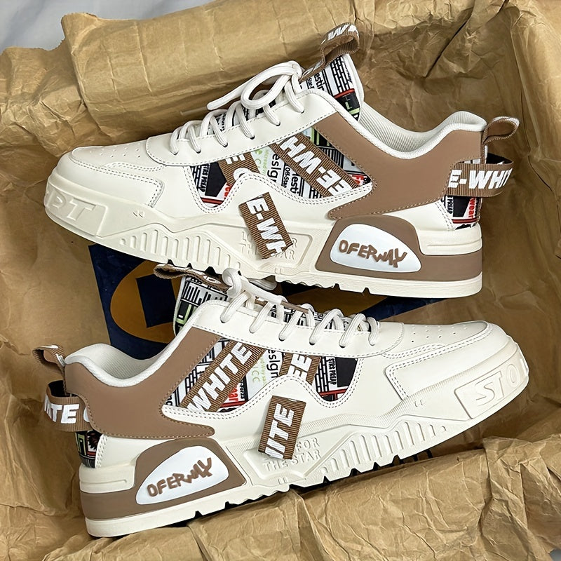 Men's Casual Lace-Up Platform Skate Shoes Non-Slip Comfortable All-Season Sneakers