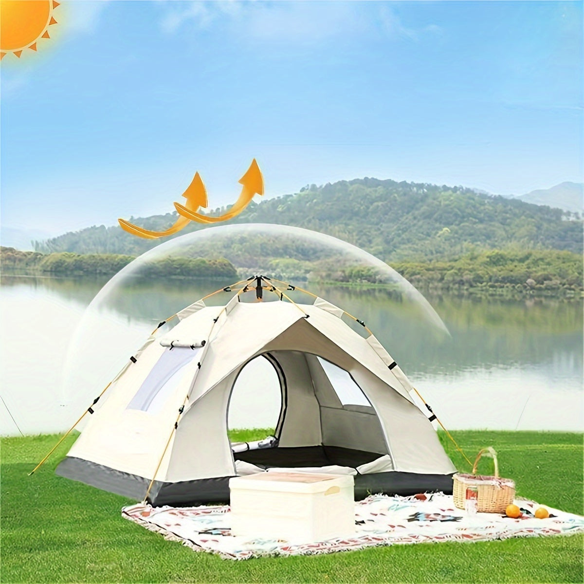 4-Person Waterproof Pop-Up Tent with Fiberglass Poles Oxford Cloth for Camping Hiking Beach
