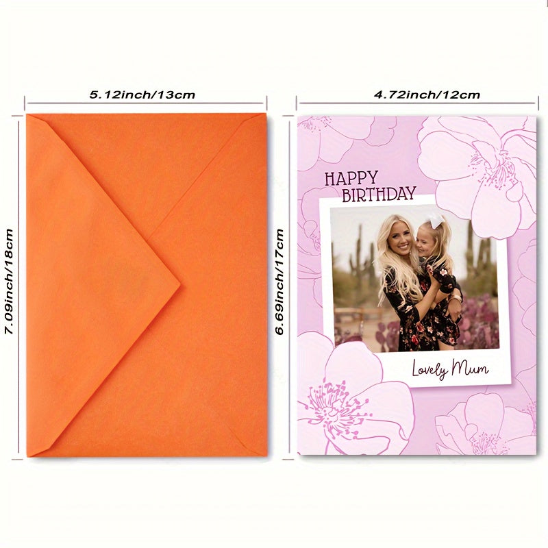 Personalized Happy Birthday Mum Thank You Card with Photo Flower Pattern
