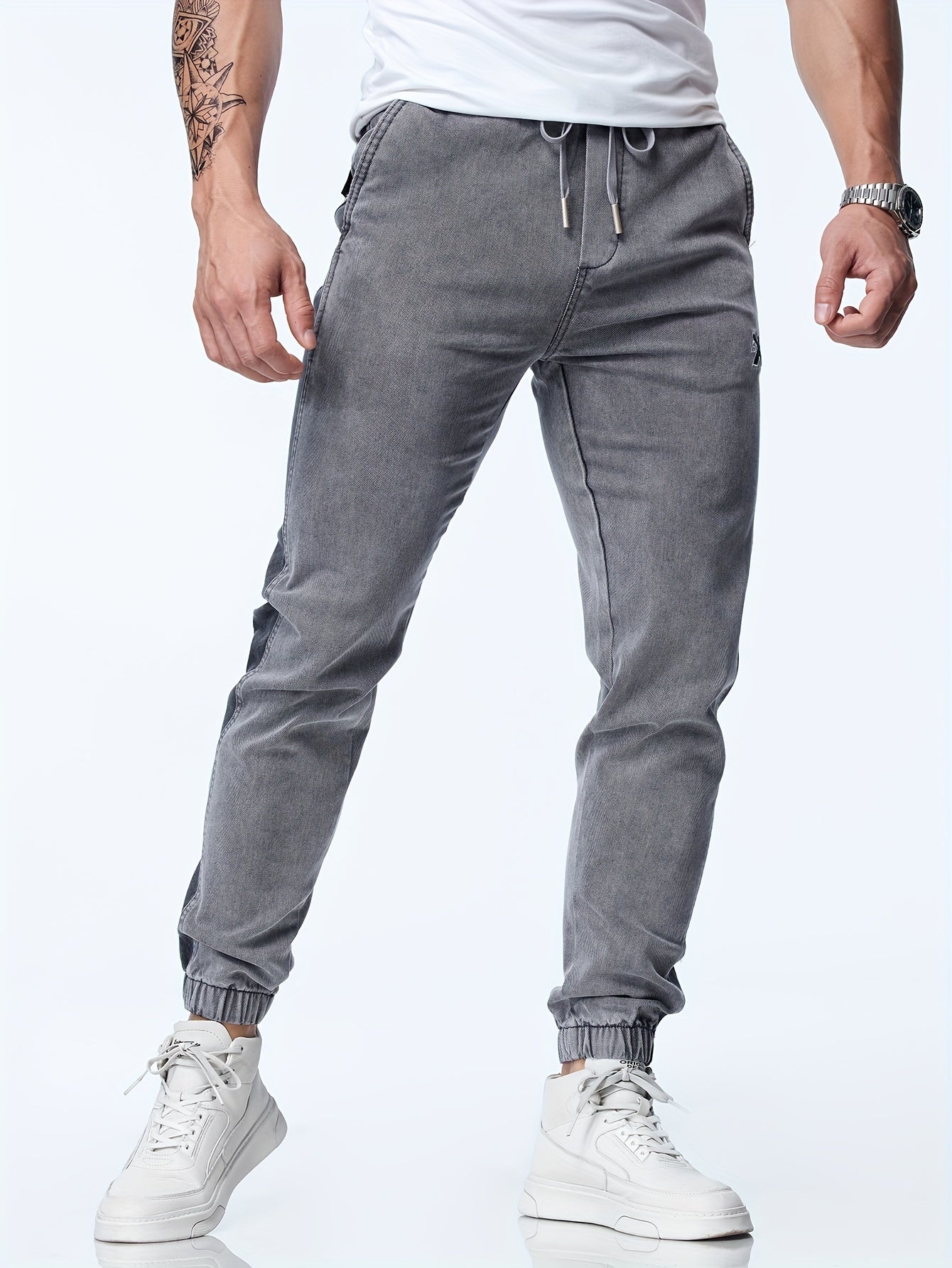 Pantalones jogger casuals cortos de mezcla de algodón con bordado y cordón para hombre