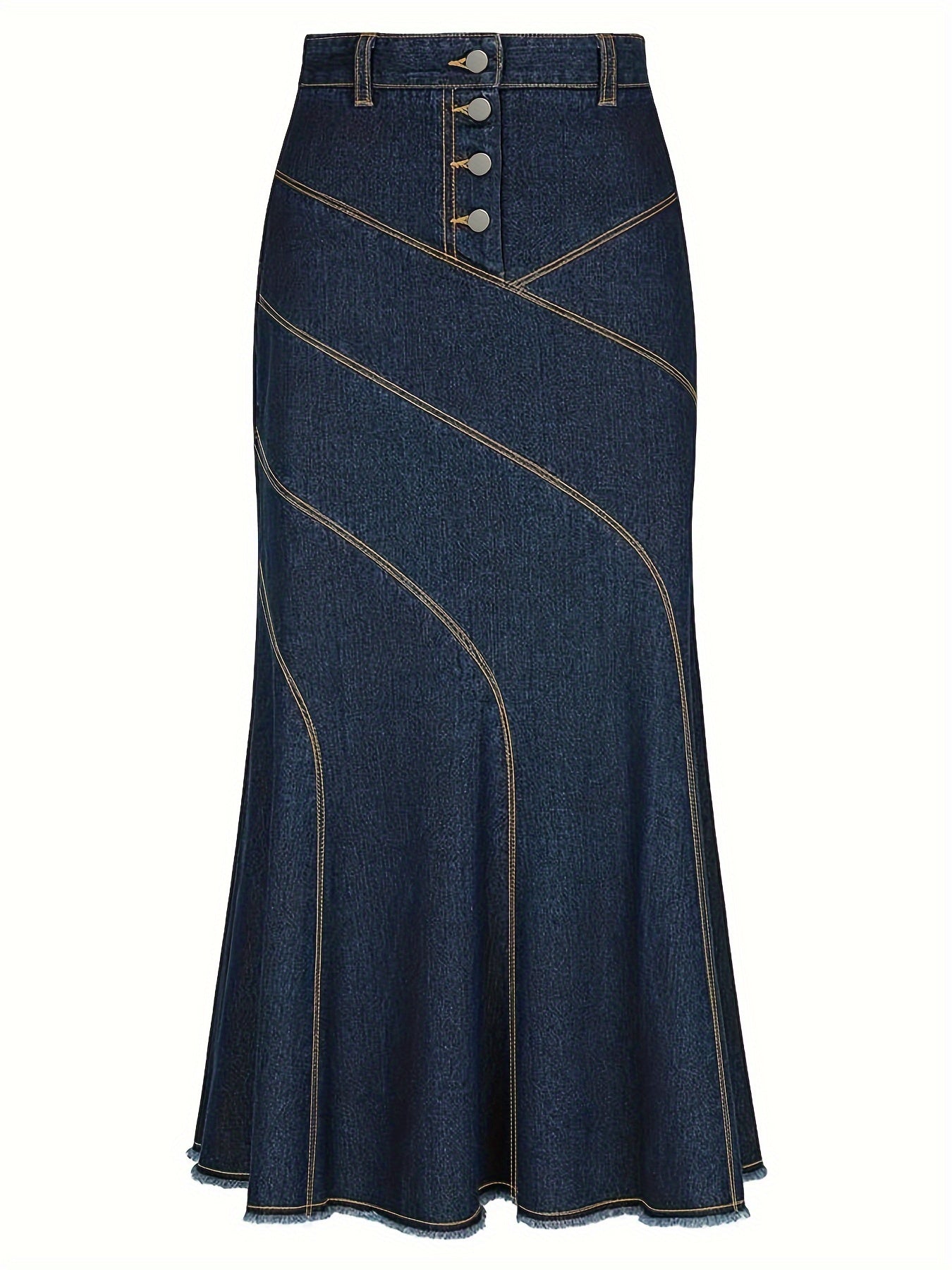 Миди-юбка из тёмно-синего денима большого размера с пуговицами спереди и высокой талией