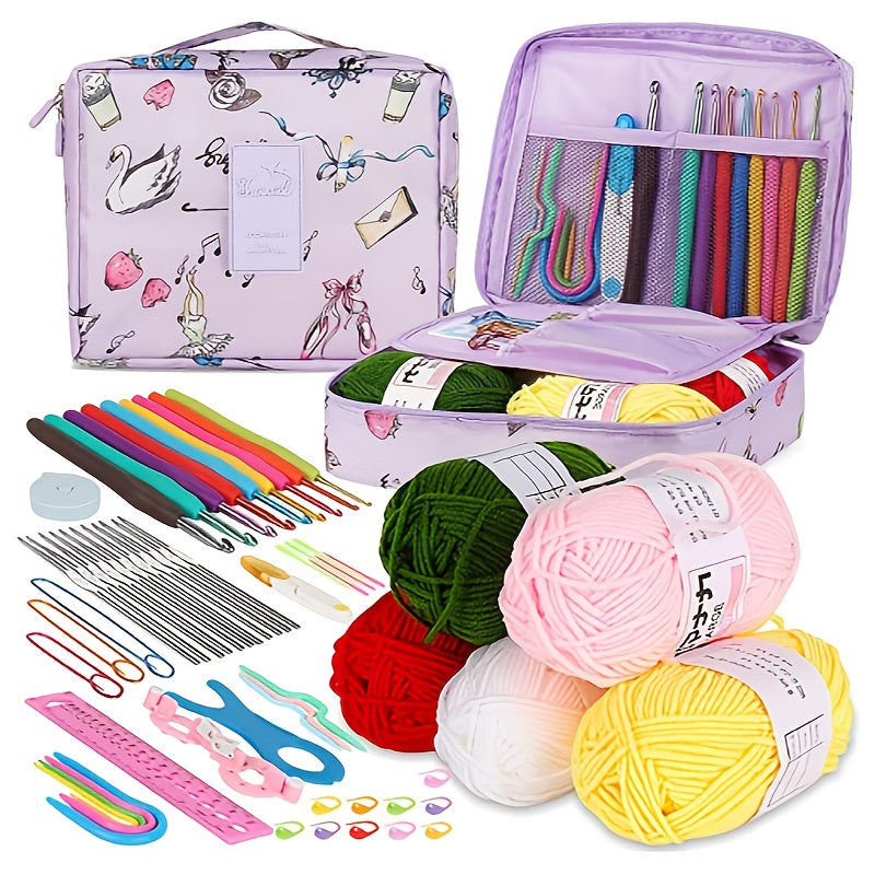 Beginner Crochet Kit with Yarn Hooks and Storage Bag in Vibrant Colors