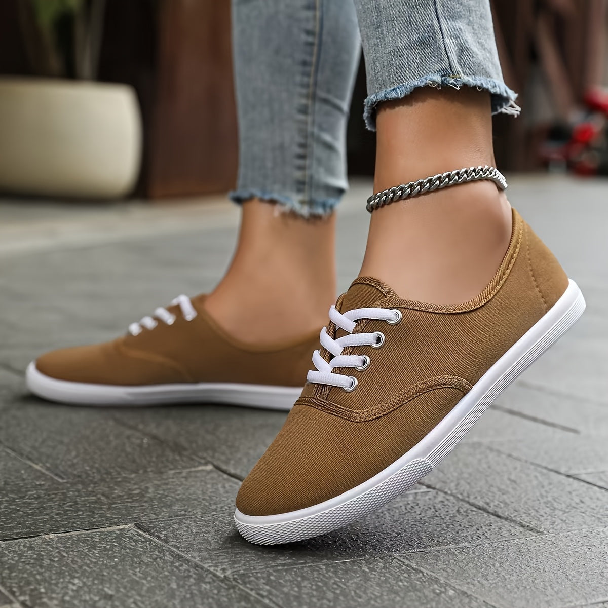 Women's White Slip-On Sneakers Breathable Fabric EVA Insole Casual Shoes