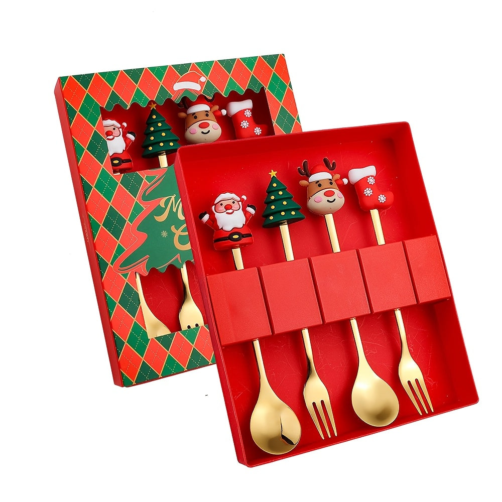 Christmas Themed Stainless Steel Cutlery Set 4 or 6 Pieces Gift Box for Desserts and Coffee