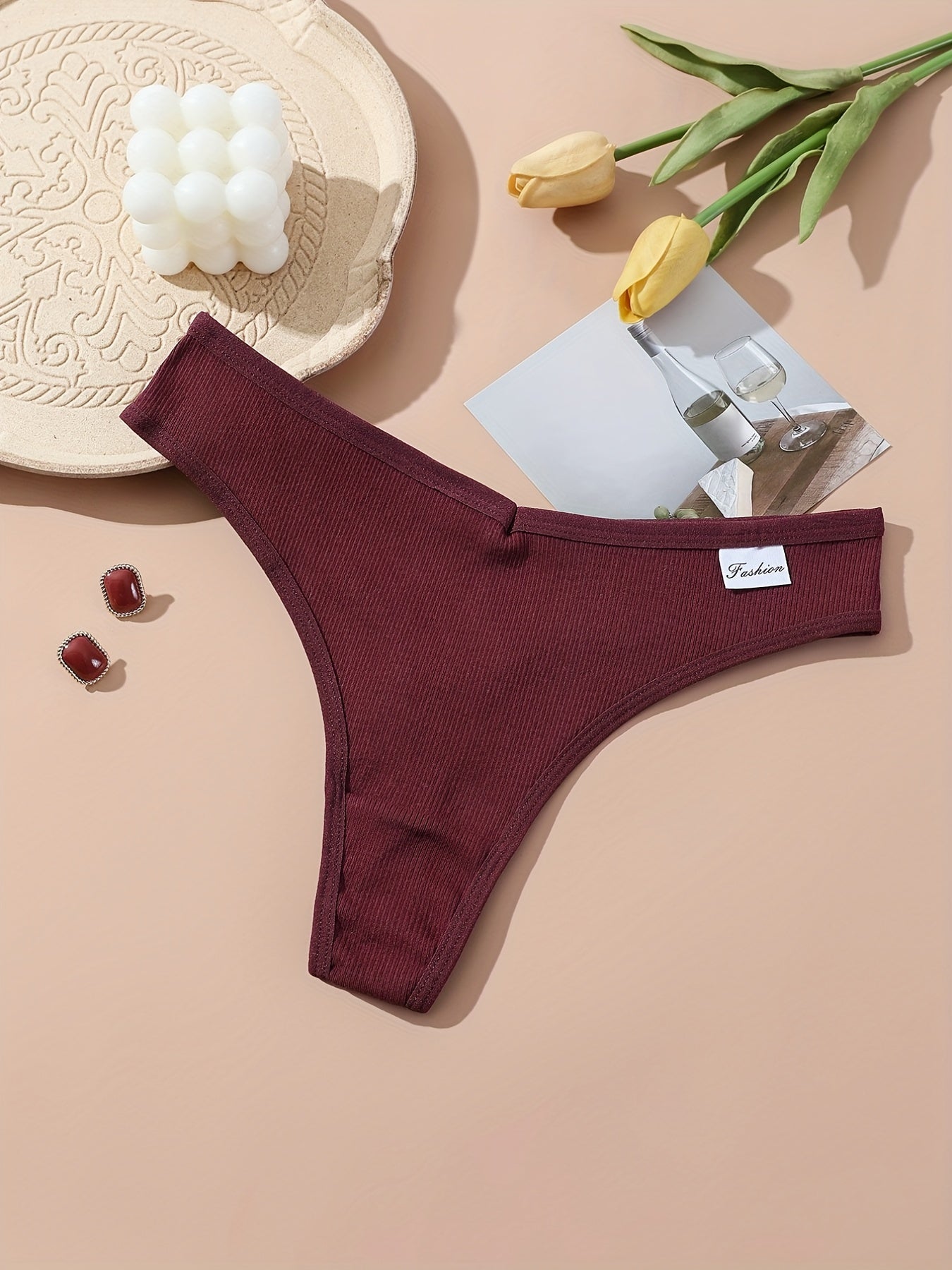 Pack de 5 tangas de cintura baja con costura acanalada para mujer y cómodas bragas sin costuras