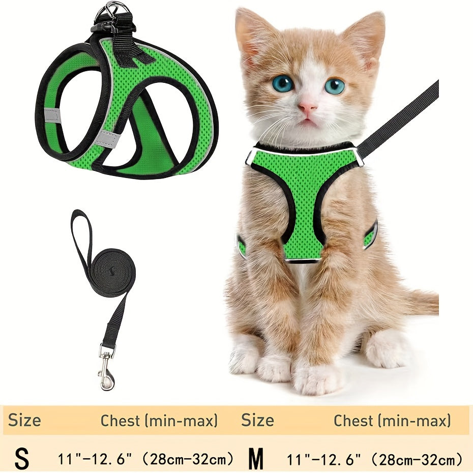 Escape-Proof Cat Harness and Leash Set Reflective Mesh for Outdoor Safety