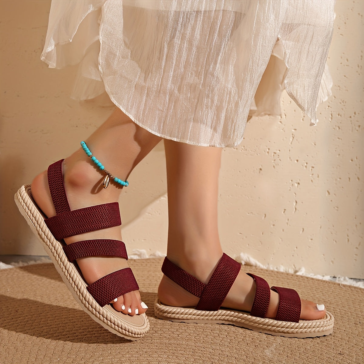 Women's Wide Width Open-Toe Woven Fabric Slide Sandals Cushioned Insole