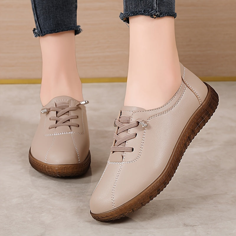 Women's Flat Oxfords Casual Lace-Up Microfiber Leather Sole for Daily Wear