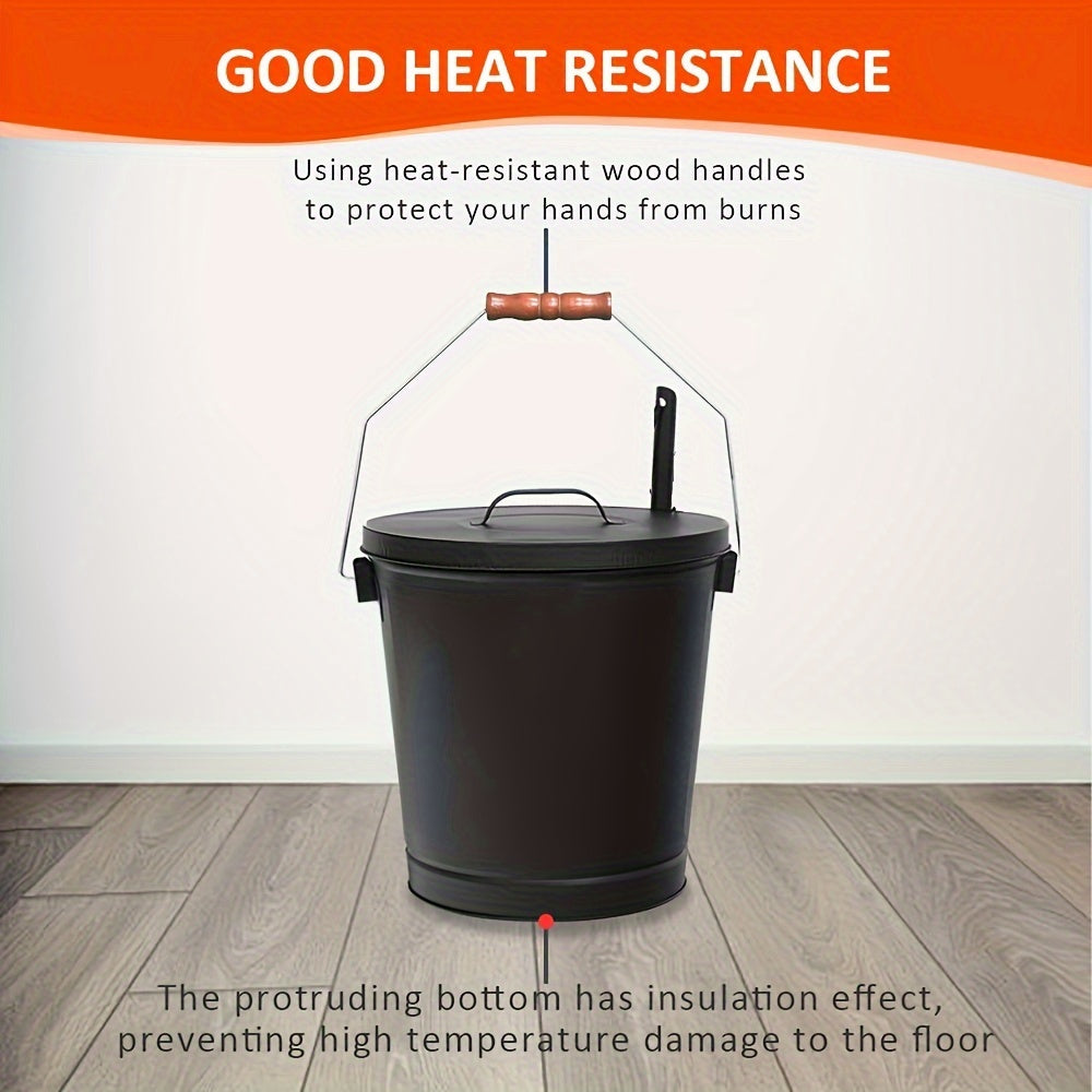 Galvanized Metal Ash Bucket Set with Lid Shovel Gloves for Fire Pits and Fireplaces