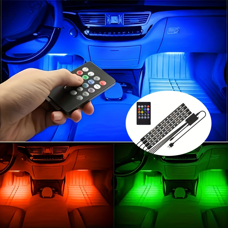Kit de iluminación interior para coche de 4 piezas con alimentación USB y luces LED coloridas bajo los pies
