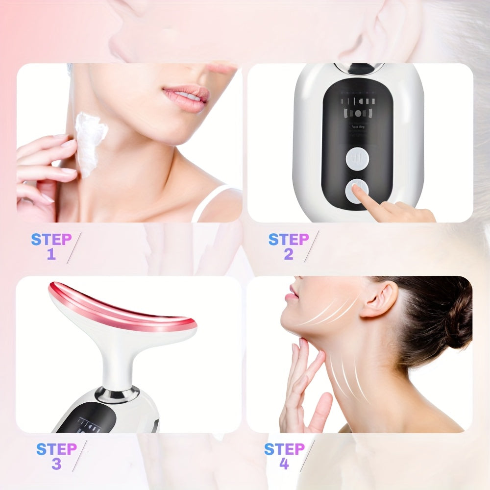 White USB Rechargeable Neck and Face Massager for Women Girls with 400mAh Battery