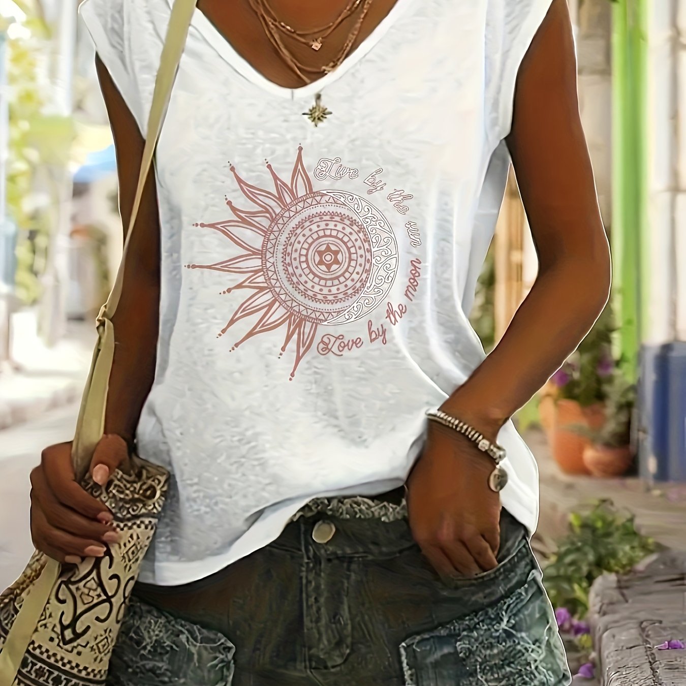 Women's Loose V-Neck Printed Top Spring Summer Stylish Easy Care