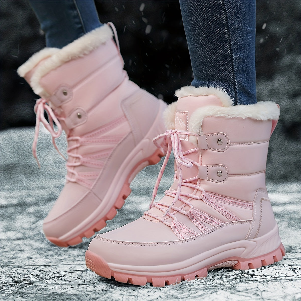Women’s Snow Boots Platform Lace Up Plush Warm Anti-Slip Winter