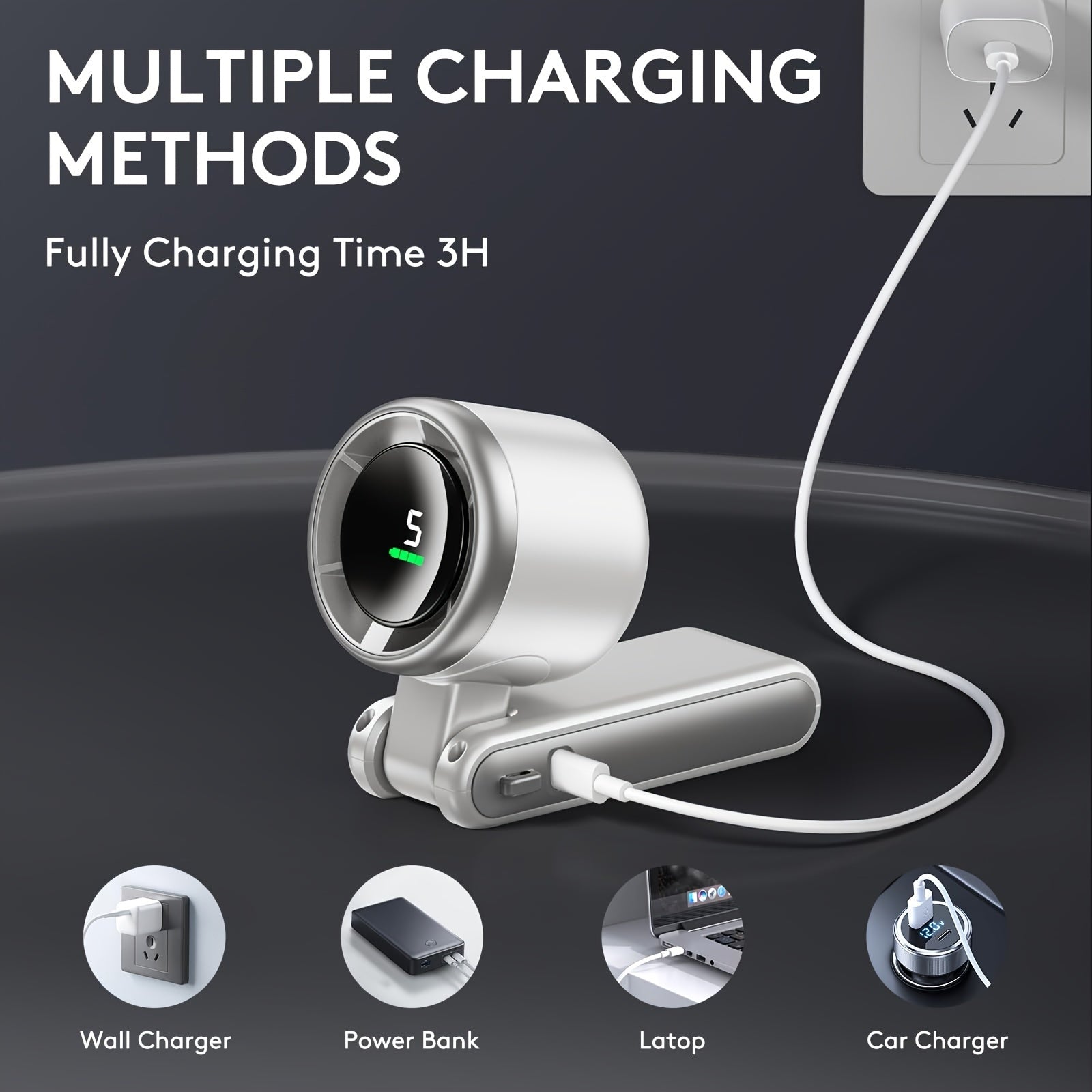 Portable Handheld Turbine Fan with 5 Speeds Rechargeable Battery Up to 12 Hours for Outdoor Travel