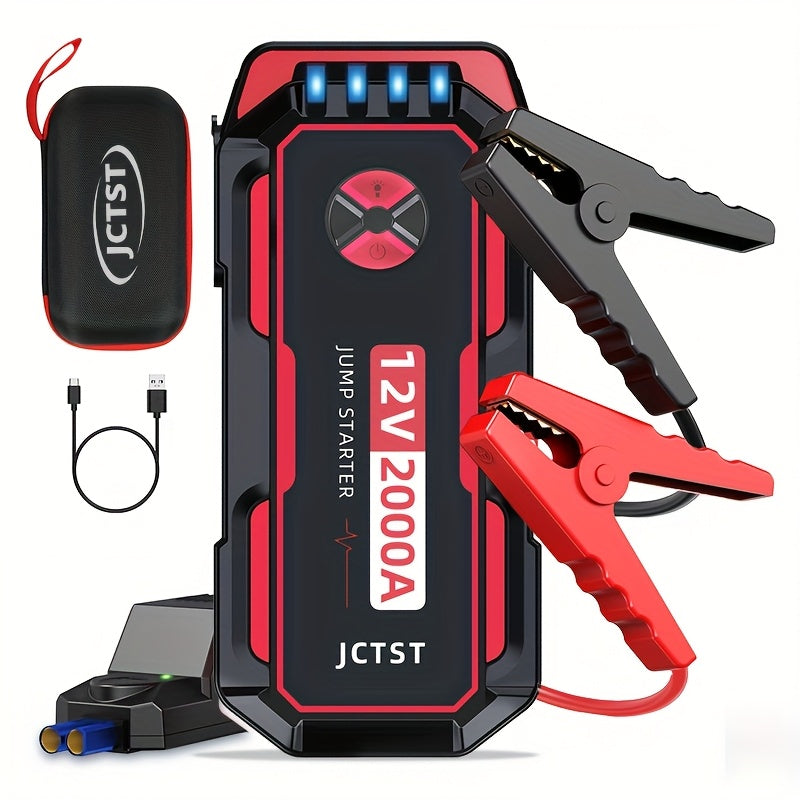 Portable Car Jump Starter 2000A Peak Lithium Battery with Safety Clamps