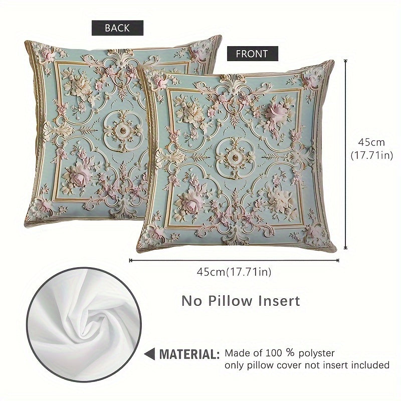 Floral Throw Pillow Cover 44.96x44.96 cm Polyester Zipper Machine Washable Living Room Bedroom