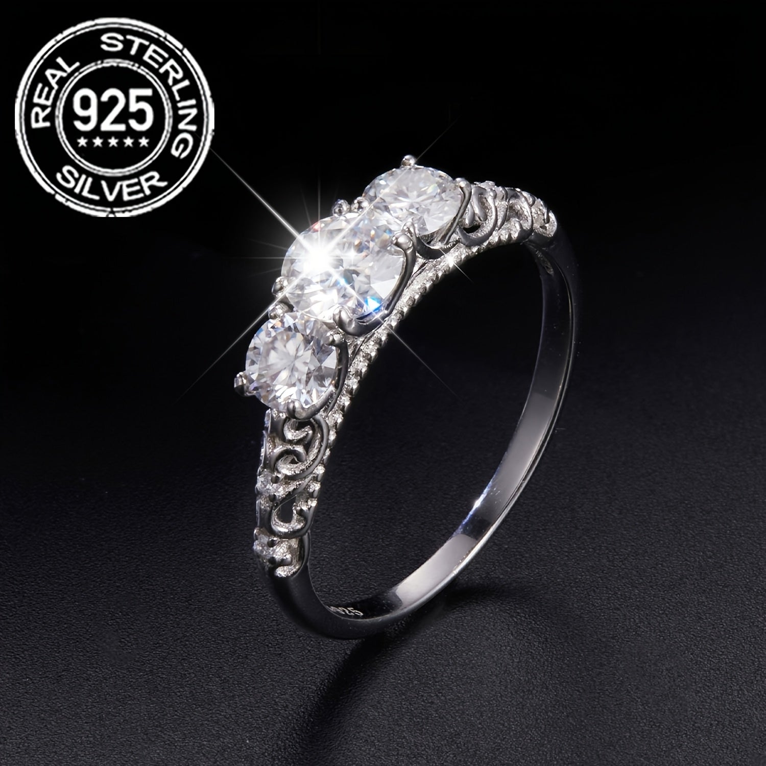 Sterling Silver Moissanite Ring 0.3-0.5 Carats Engagement Wedding Jewelry