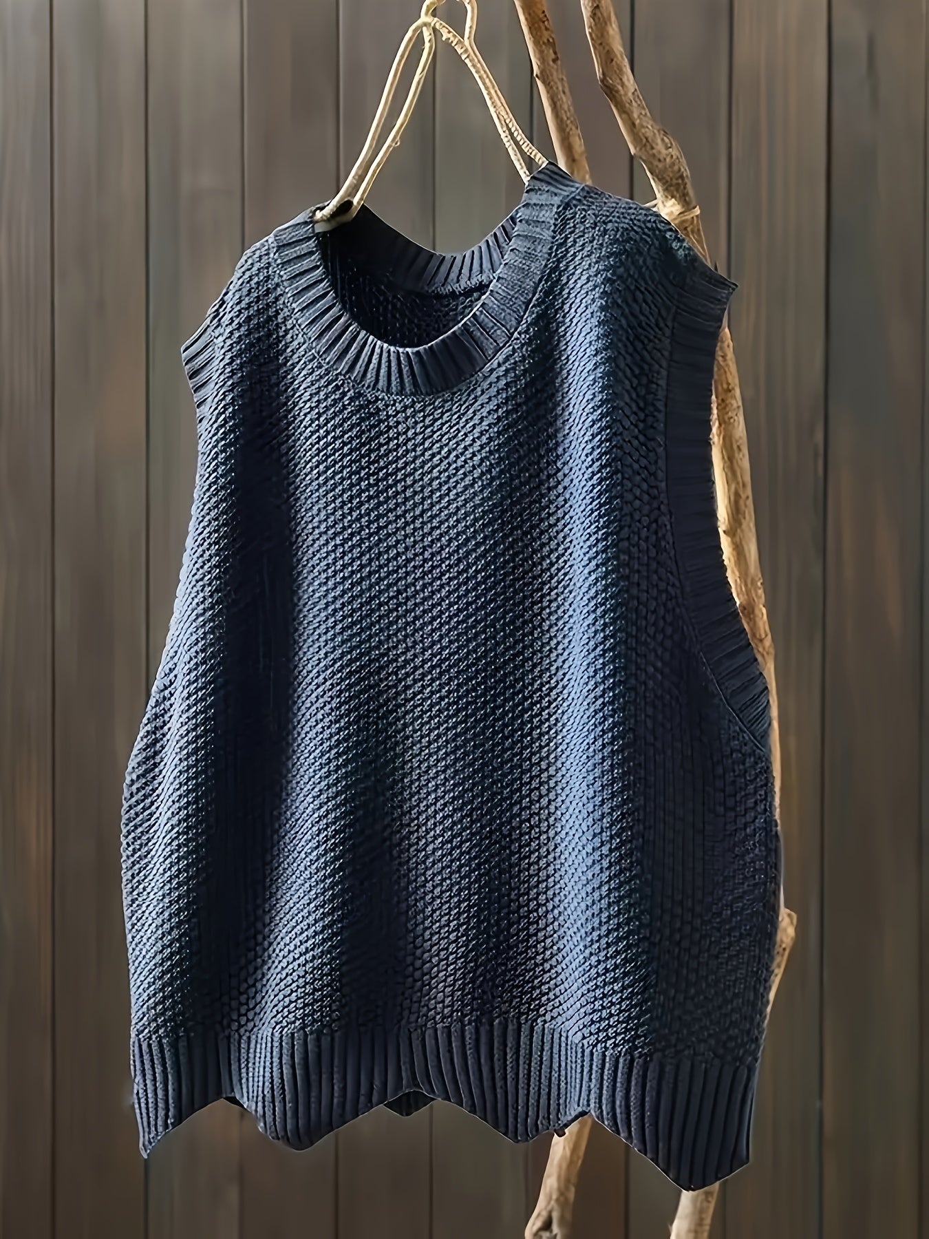 Women's Plus Size Knit Sweater Vest, Crew Neck, Cap Sleeve, Spring Summer