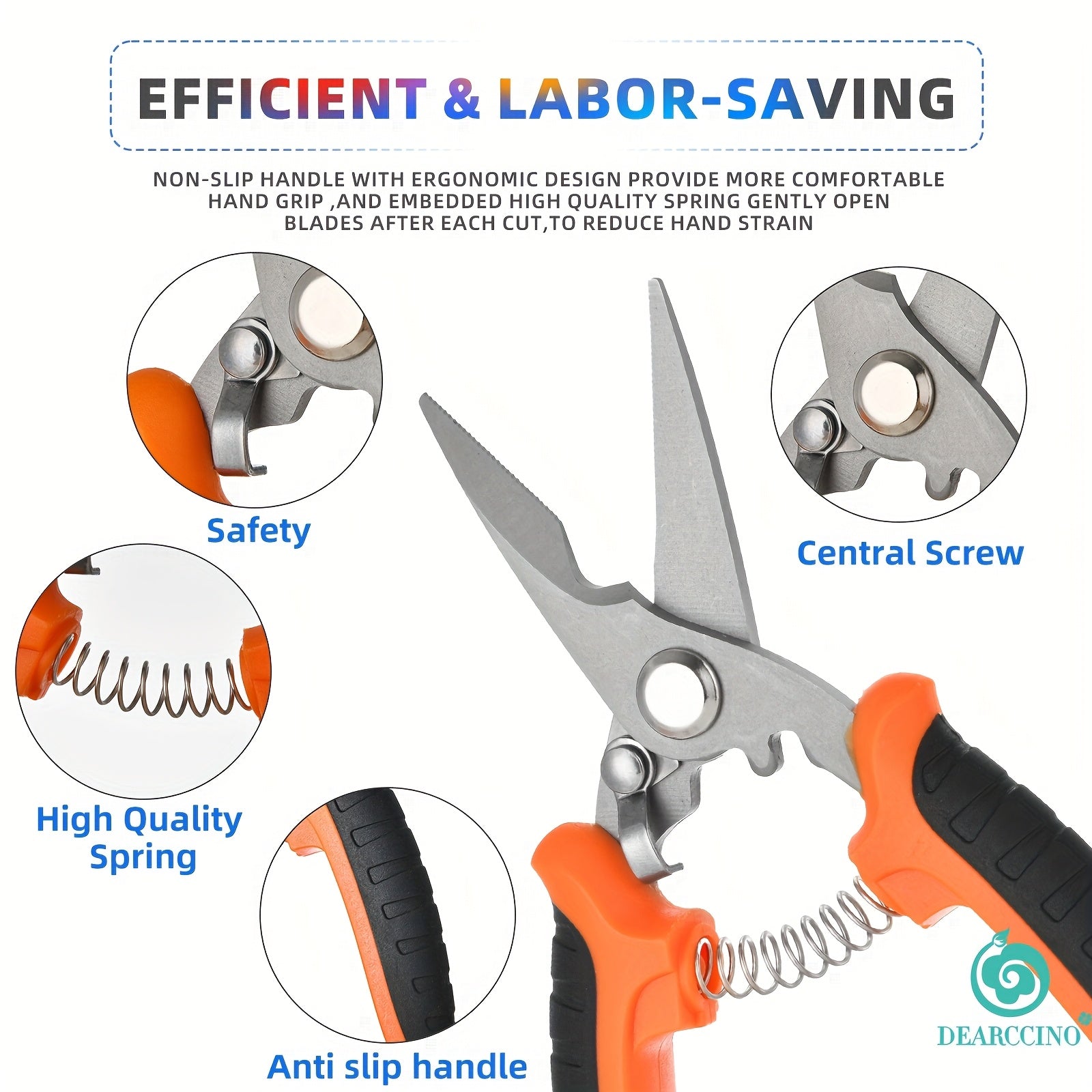 Juego de 4 tijeras de poda de acero inoxidable para jardinería y recolección de frutas