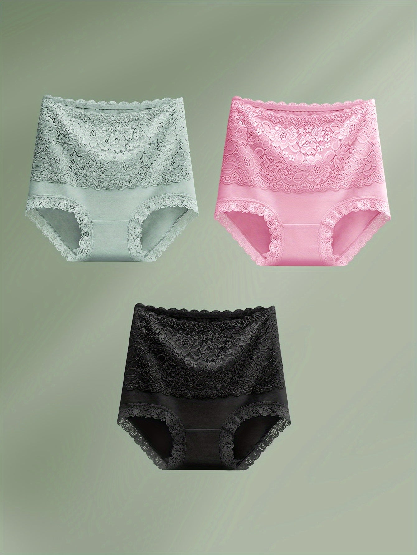 Set of 3 High-Waisted Tummy Control Lace Panties for Women