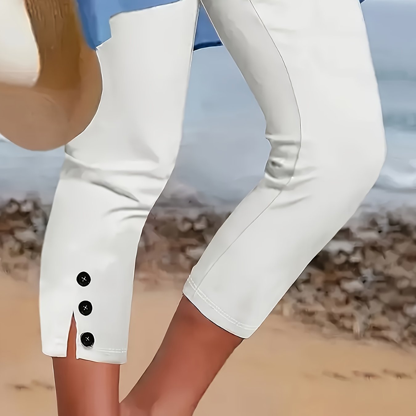 Women's Stretch Capri Pants Mid-Length Solid Color Casual Formal Trousers