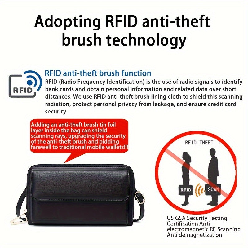 Women's Crossbody Phone Bag RFID Blocking Touch Screen Synthetic Leather Adjustable Strap Black Red Blue