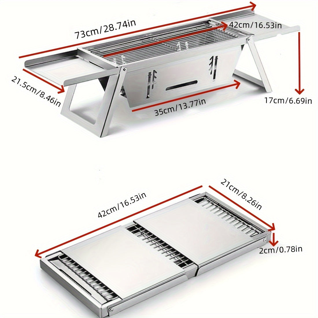 Stainless Steel Outdoor Charcoal Grill Set with Folding Skewer Stove for BBQ and Household Use
