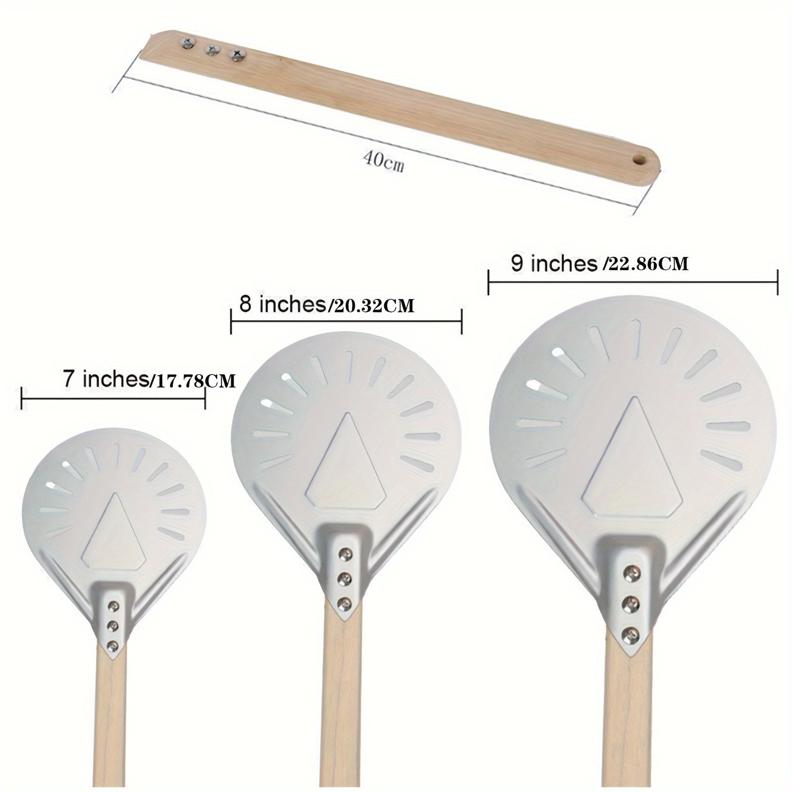 Stainless Steel Pizza Shovels with Wooden Handles, 8 and 22.86 cm