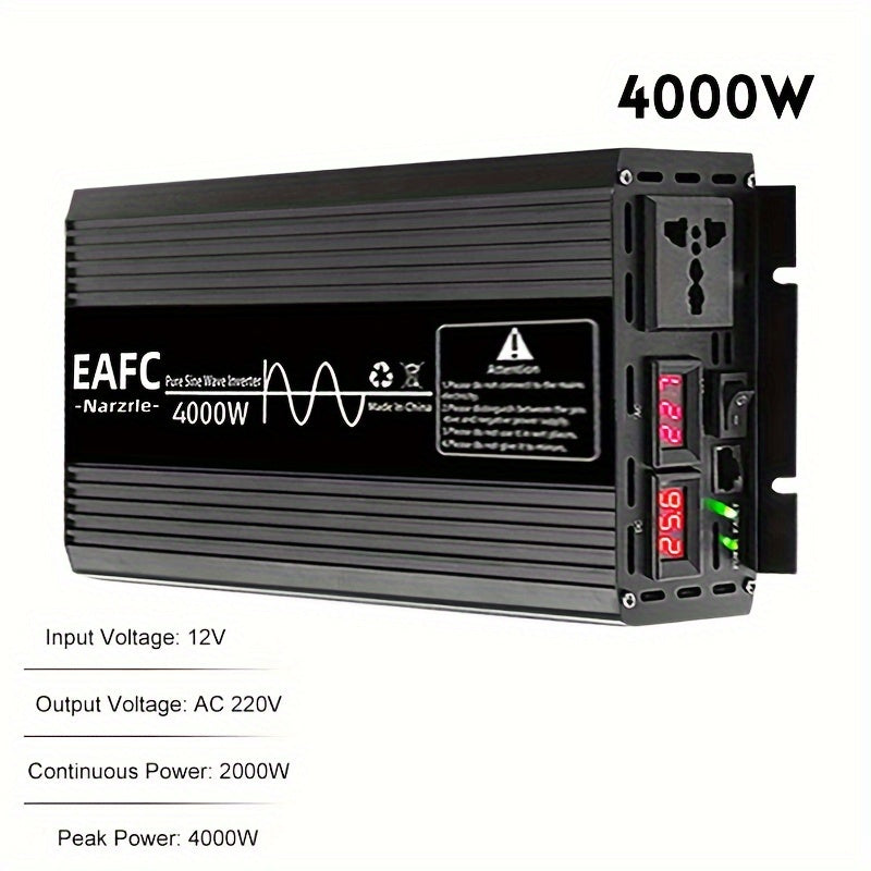 Car Power Inverter 12V to 220V Pure Sine Wave 2000W Continuous Peak 4000W