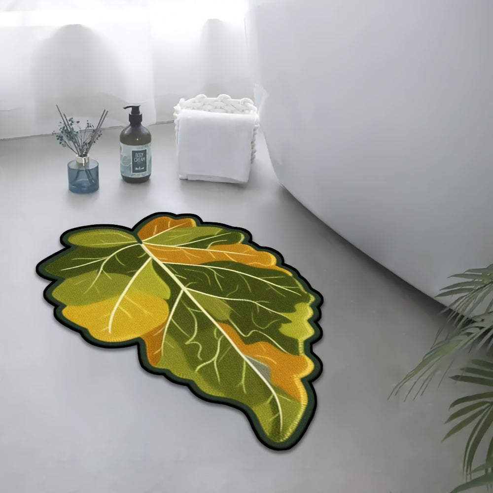 Green Leaf Pattern Area Rug Non-Slip Soft Feel Irregular Shape for Living Room Bedroom