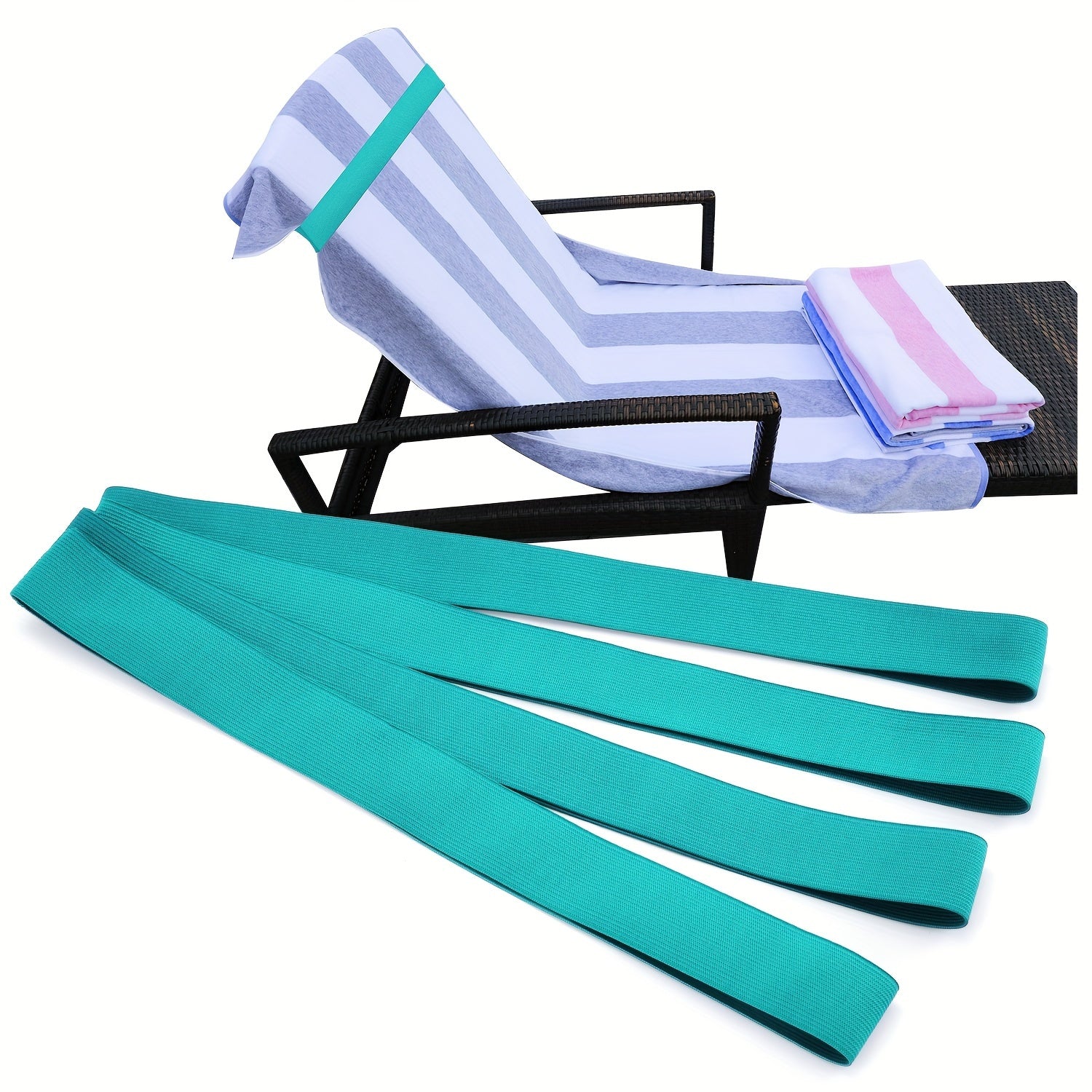 Beach Towel Band with Elastic Clamp for Chairs and Loungers Blue Stripes Expandable to 90cm