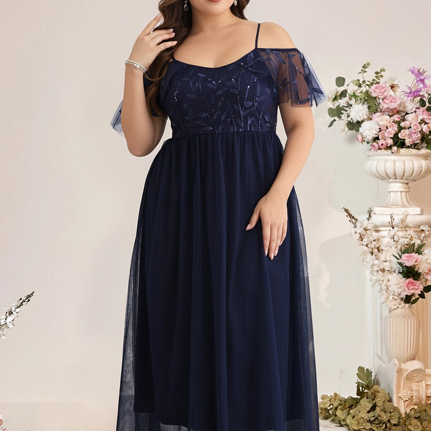 Plus Size Off-Shoulder Lace Dress for Women Light Pink Flowy A-Line