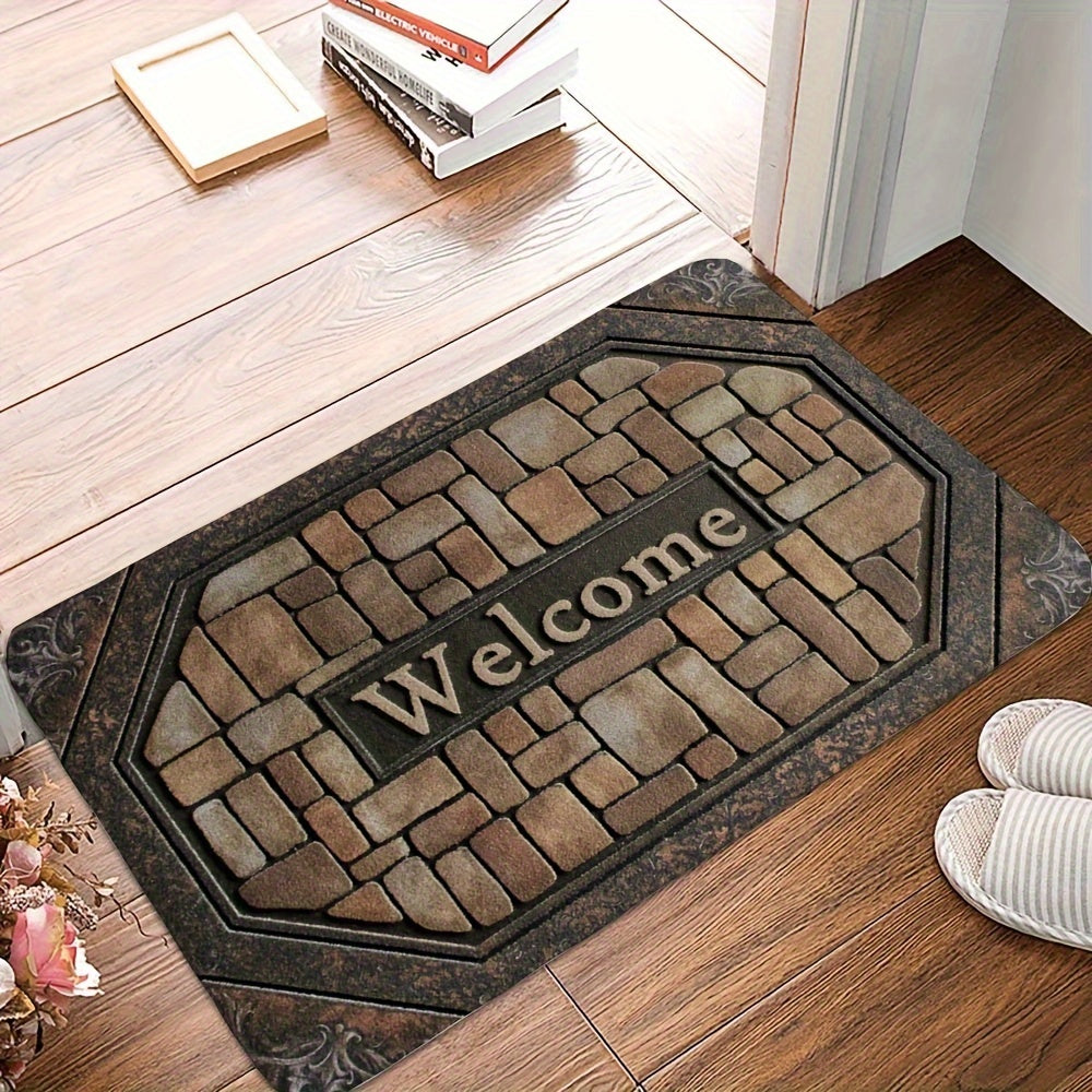 Polyester Welcome Doormat Non-Slip Rubber Backing Indoor Outdoor Rectangle Pebble Pattern