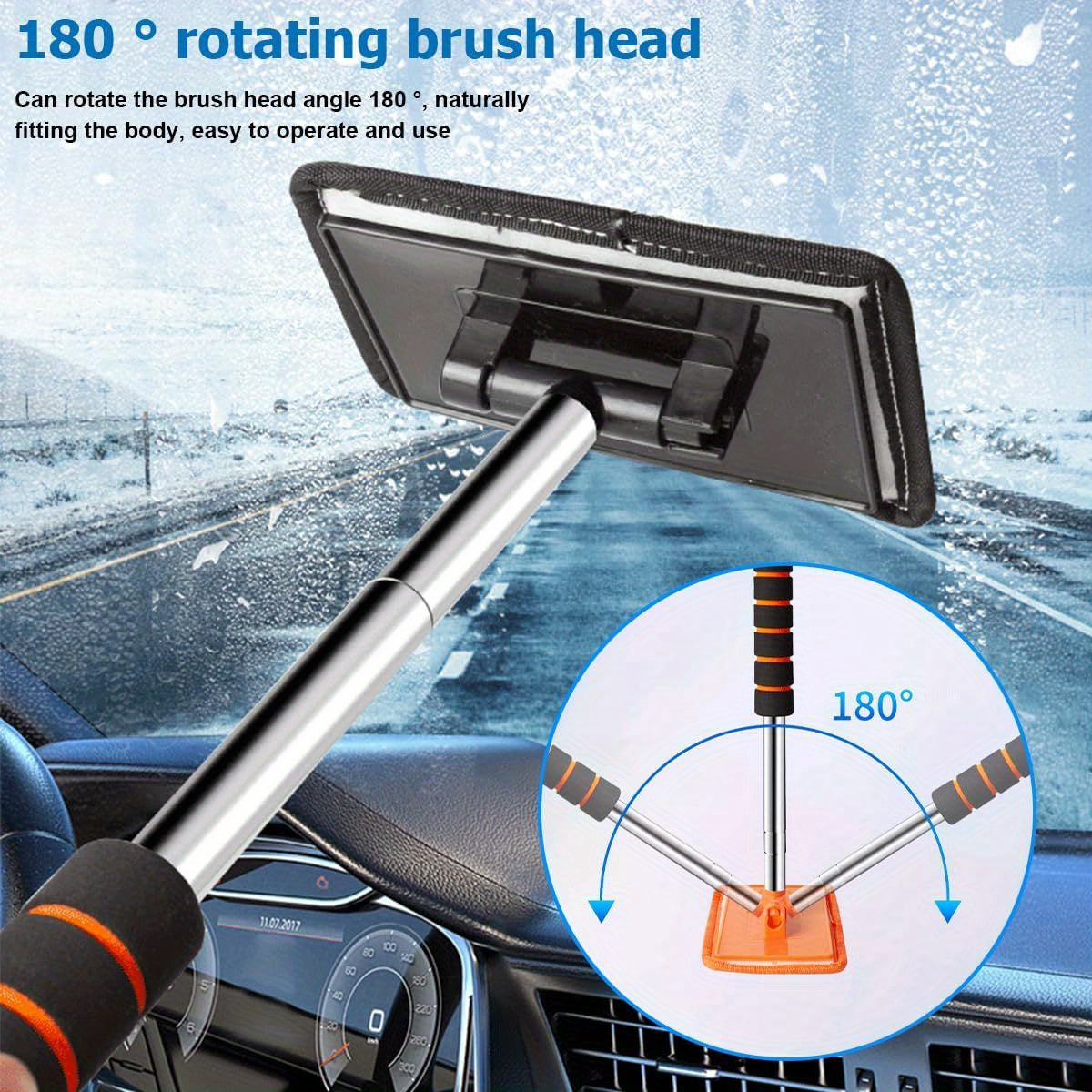 Инструмент для очистки лобового стекла автомобиля с голубой выдвижной ручкой, многоразовые микрофибровые насадки