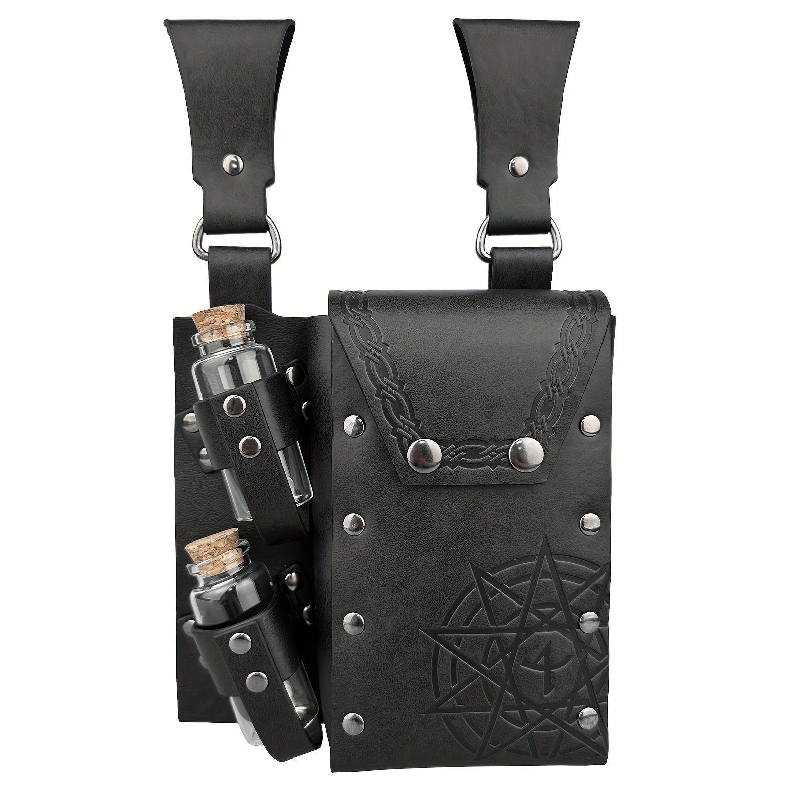 Medieval Double Flask Pouch Viking-Inspired Leather Cosplay LARP Accessory
