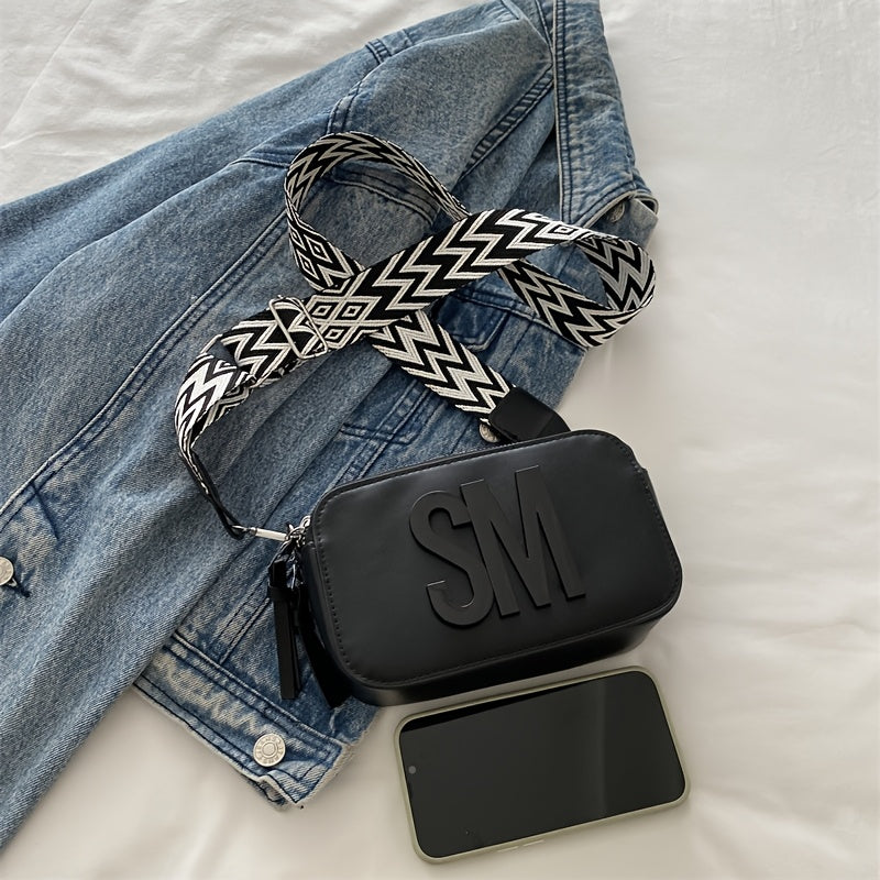 Women's Quilted Monogram Camera Bag in Black Beige Pink Khaki with Zipper Closure