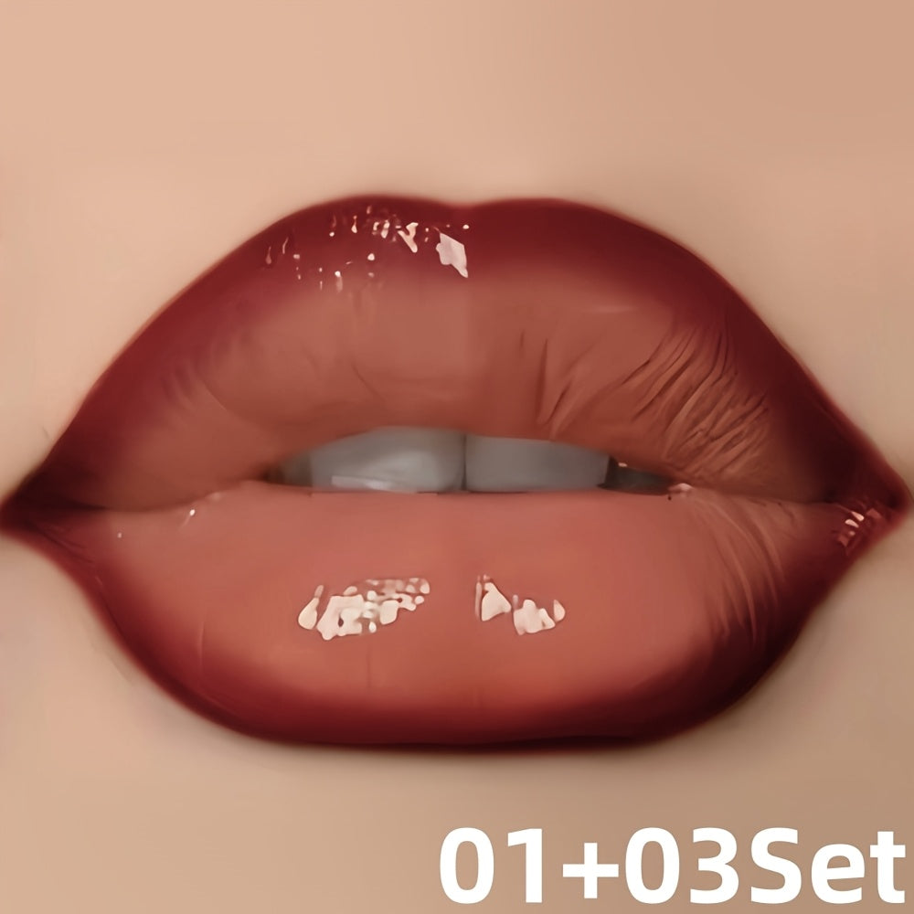 Women Lip Gloss and Lip Liner Set Dewy Finish Brown Long-Lasting Matte