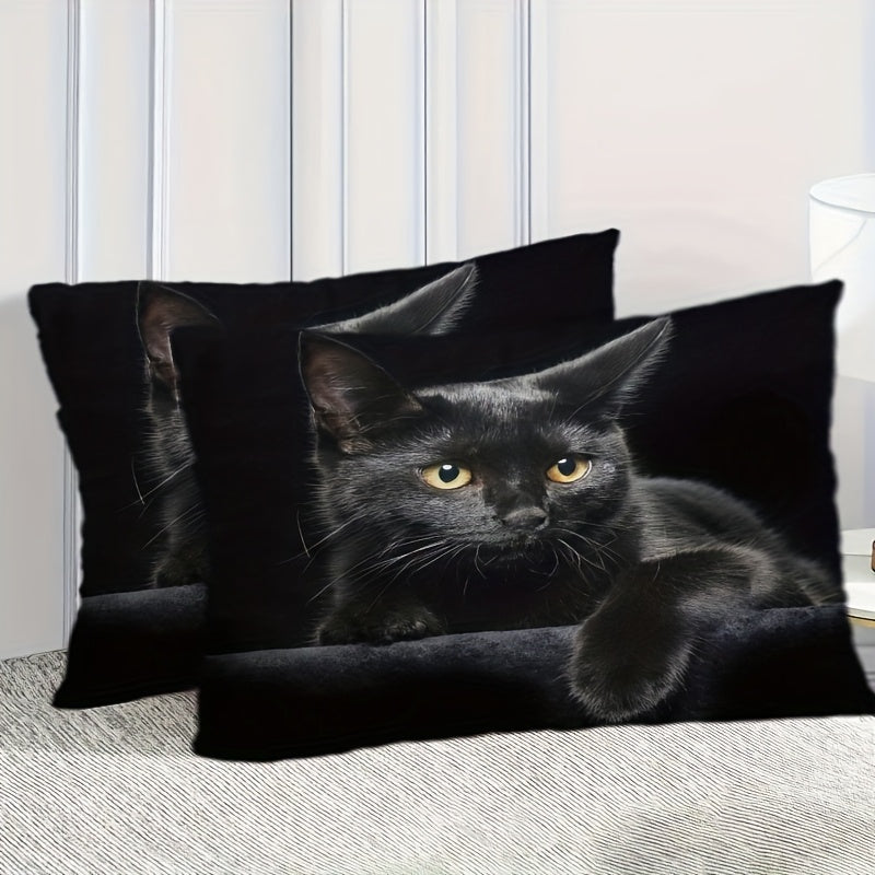 Set of 2 Black Cat Print Pillowcases Soft Decor for Bedroom Living Room Car
