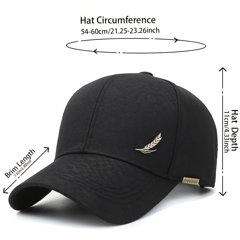 Adjustable Cotton Baseball Cap with Wheat Embroidery for Outdoor Sports