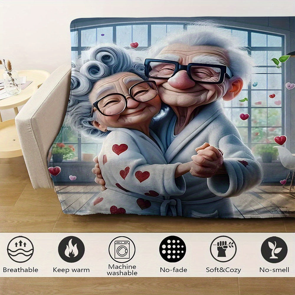Elderly Dancing Grandparents Flannel Fleece Blanket Soft Hypoallergenic for Home Travel
