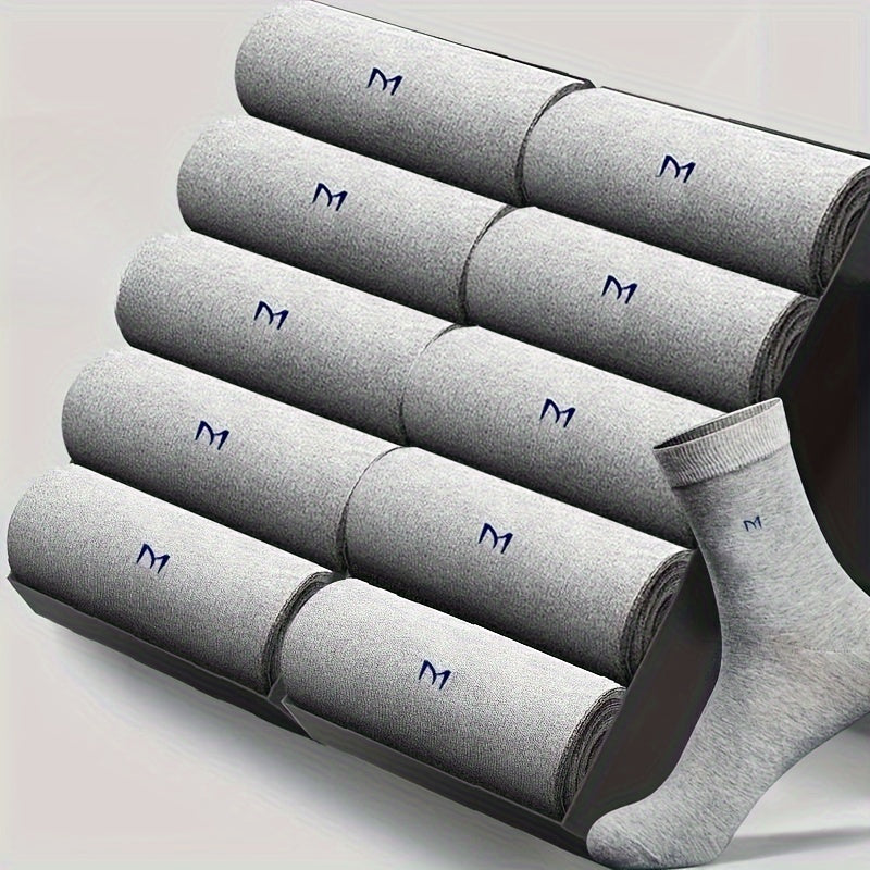 Men's Mid-Calf Cotton Blend Socks Solid Color Business Wear Pack of 5