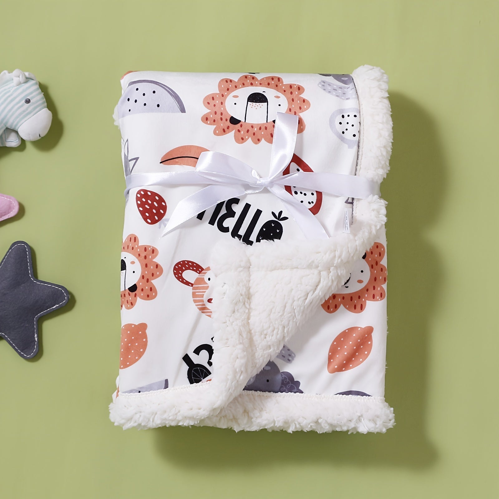 Kids Blanket Double-Layered Animal Prints Soft Polyester for Autumn and Winter