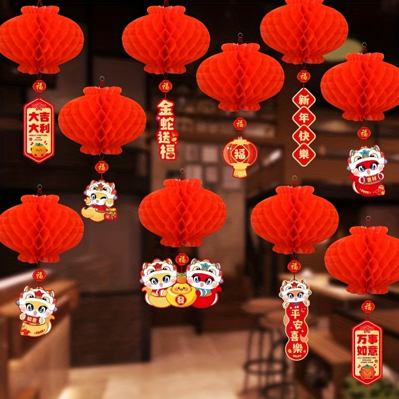 10 Pieces Red Lantern Hanging Decorations for New Year Spring Festival Celebration